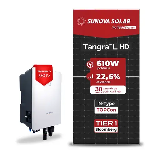 Gerador de Energia Solar On Grid Sungrow Sem Estrutura SGF 26,84KWP SUNOVA N-TYPE MONO 610W SG 20KW 2MPPT TRIF 380V
