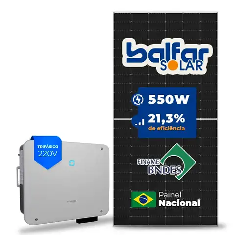 Gerador de Energia Solar On Grid Sungrow Solo Mesa 8 Painéis SGF 22,00KWP BALFAR FINAME 550W SG P2-LV 15KW 2MPPT TRIF 220V