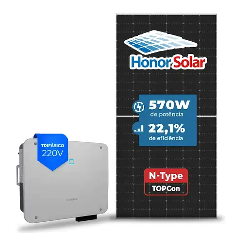 Gerador de Energia Solar On Grid Sungrow Telhado Metálico Mini Trilho SGF 109,44KWP HONOR N-TYPE 570W SG P2-LV 25KW 3MPPT TRIF 220V