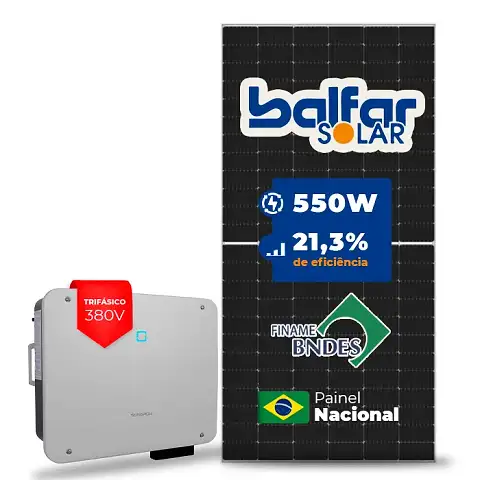 Gerador de Energia Solar On Grid Sungrow Telhado Fibro Parafuso Metal SGF 49,50KWP BALFAR FINAME 550W SG P2 36KW 4MPPT TRIF 380V