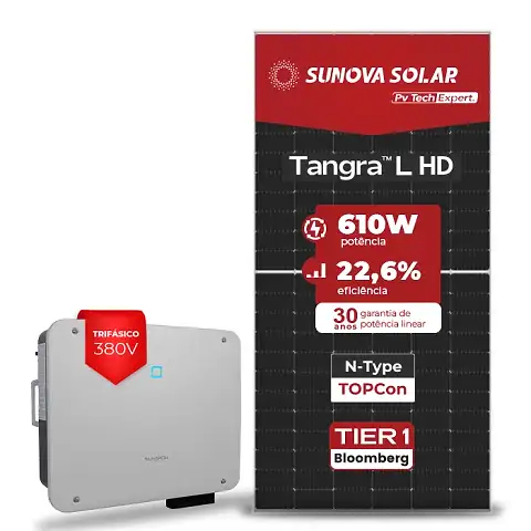 Gerador de Energia Solar On Grid Sungrow Sem Estrutura SGF 34,16KWP SUNOVA N-TYPE MONO 610W SG P2 25KW 3MPPT TRIF 380V