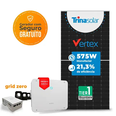 Gerador de Energia Solar Grid Zero Sungrow Telhado Fibro Parafuso Madeira SGF 29,90KWP TRINA VERTEX 575W SG P2 25KW 3MPPT TRIF 380V