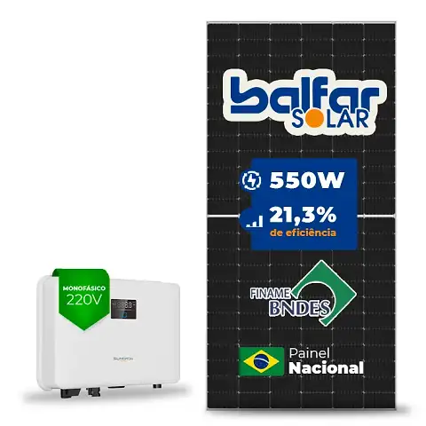 Gerador de Energia Solar On Grid Sungrow Solo Mesa 8 Painéis SGF 4,40KWP BALFAR FINAME 550W SG RS-L 3KW 1MPPT MONO 220V