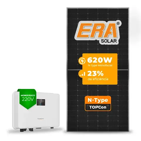 Gerador de Energia Solar On Grid Sungrow Telhado Fibro Parafuso Metal SGF 3,10KWP ERA N-TYPE MONO 620W SG RS-L 3KW 1MPPT MONO 220V