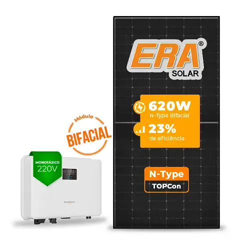 Gerador de Energia Solar On Grid Sungrow Telhado Fibro Parafuso Madeira SGF 4,96KWP ERA BLACK FRAME 620W SG RS-L 3KW 1MPPT MONO 220V