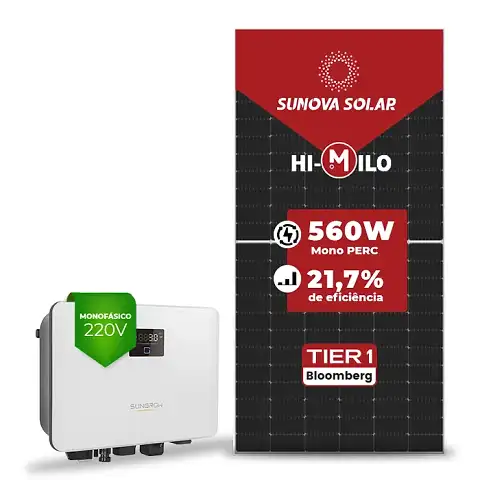 Gerador de Energia Solar On Grid Sungrow Solo Mesa 8 Painéis SGF 4,48KWP SUNOVA MONO 560W SG RS 4KW 2MPPT MONO 220V