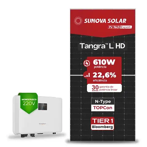 Gerador de Energia Solar On Grid Sungrow Sem Estrutura SGF 4,88KWP SUNOVA N-TYPE MONO 610W SG RS-L 3KW 1MPPT MONO 220V