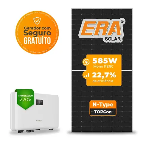 Gerador de Energia Solar On Grid Sungrow Solo Mesa 8 Painéis SGF 8,19KWP ERA N-TYPE MONO 585W SG RS-L 6KW 2MPPT MONO 220V