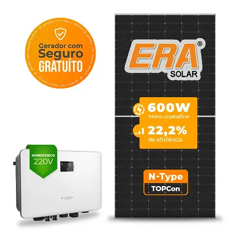 Gerador de Energia Solar On Grid Sungrow Telhado Fibro Parafuso Madeira SGF 6,00KWP ERA N-TYPE MONO 600W SG RS-L 6KW 2MPPT MONO 220V