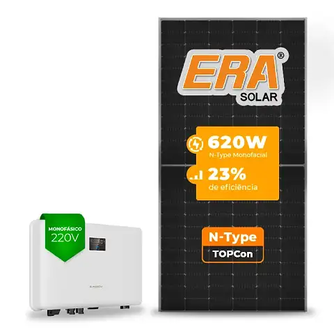Gerador de Energia Solar On Grid Sungrow Telhado Cerâmico Gancho SGF 6,20KWP ERA N-TYPE MONO 620W SG RS-L 5KW 2MPPT MONO 220V