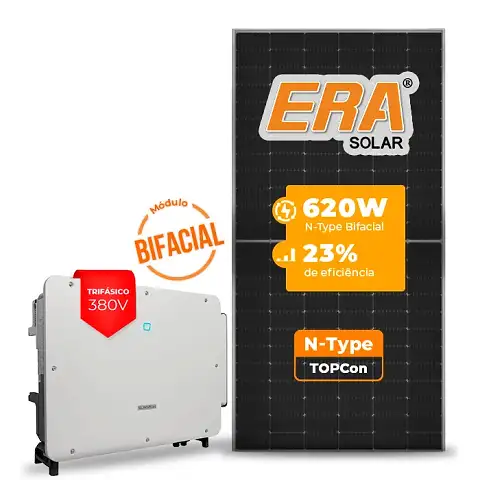 Gerador de Energia Solar On Grid Sungrow Solo Mesa 8 Painéis SGF 496,00KWP ERA BIFACIAL 620W SG P2 75KW 8MPPT TRIF 380V