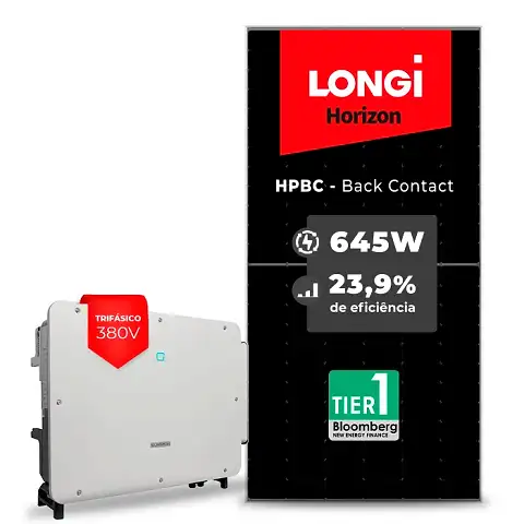 Gerador de Energia Solar On Grid Sungrow Laje Inclinação SGF 135,45KWP LONGI 645W HPBC SG CX 110KW 12MPPT TRIF 380V