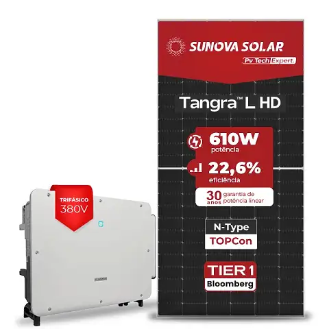 Gerador de Energia Solar On Grid Sungrow Telhado Cerâmico Gancho SGF 610,00KWP SUNOVA N-TYPE MONO 610W SG P2 75KW 8MPPT TRIF 380V