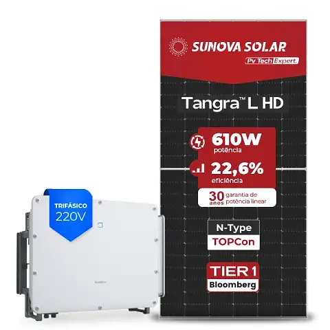 Gerador de Energia Solar On Grid Sungrow Sem Estrutura SGF 87,84KWP SUNOVA N-TYPE MONO 610W SG 75KW 7MPPT TRIF 220V