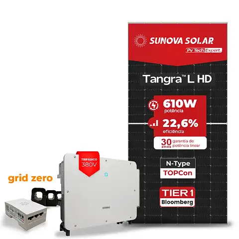 Gerador de Energia Solar Grid Zero Sungrow Sem Estrutura SGF 109,80KWP SUNOVA N-TYPE MONO 610W SG P2 75KW 8MPPT TRIF 380V