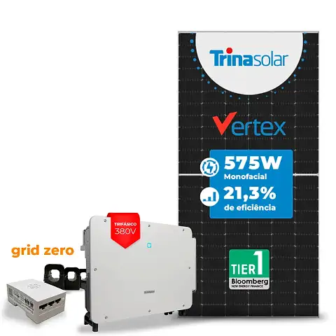 Gerador de Energia Solar Grid Zero Sungrow Laje Inclinação SGF 115,00KWP TRINA VERTEX 575W SG P2 75KW 8MPPT TRIF 380V