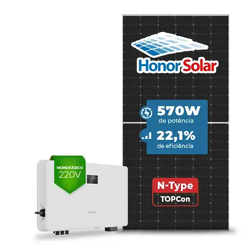 Gerador de Energia Solar On Grid Sungrow Sem Estrutura SGF 11,97KWP HONOR N-TYPE 570W SG RS-L 10KW 3MPPT MONO 220V