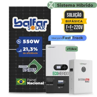 Gerador de Energia Solar Hibrido Luxpower com Bateria Laje Inclinação SGF 7,7KWP FINAME 550W ECO HIBRIDO 7.5KW 220V DC48V BAT. LITIO 10,24kWh