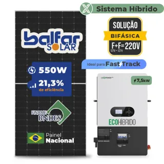Gerador de Energia Solar Hibrido Luxpower sem Bateria Laje Inclinação SGF 7,7KWP FINAME 550W ECO HIBRIDO 7.5KW 220V DC48V SEM BATERIA