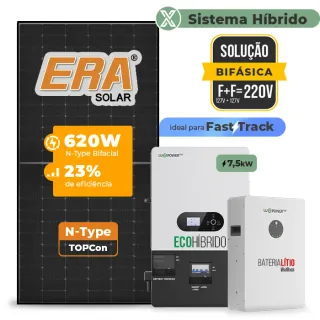 Gerador de Energia Solar Hibrido Luxpower com Bateria Laje Inclinação SGF 7,44KWP ERA BLACK 620W ECO HIBRIDO 7.5KW 220V DC48V BAT. LITIO 10,24kWh