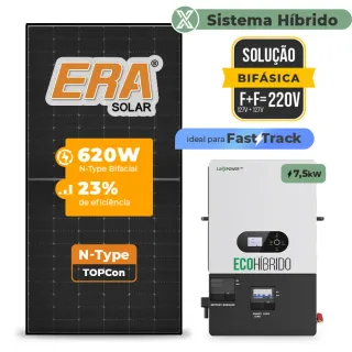 Gerador de Energia Solar Hibrido Luxpower sem Bateria Laje Inclinação SGF 7,44KWP ERA BLACK 620W ECO HIBRIDO 7.5KW 220V DC48V SEM BATERIA