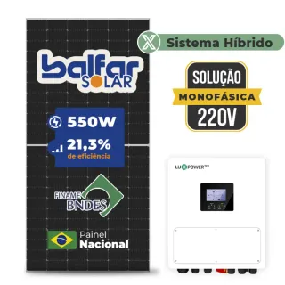 Gerador de Energia Solar Hibrido Luxpower sem Bateria Laje Inclinação SGF 7,7KWP FINAME 550W SNA 6KW MONO 220V DC48V SEM BATERIA