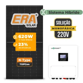 Gerador de Energia Solar Hibrido Luxpower sem Bateria Laje Inclinação SGF 7,44KWP ERA BLACK 620W SNA 6KW MONO 220V DC48V SEM BATERIA