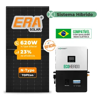 Gerador de Energia Solar Hibrido Luxpower sem Bateria Sem Estrutura SGF 7,44KWP ERA BLACK 620W ECO HIBRIDO 5KW 220V DC48V SEM BATERIA