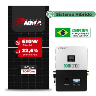 Gerador de Energia Solar Hibrido Luxpower Sem Estrutura SGF 7,32KWP RONMA 610W ECO HIBRIDO 5KW 220V DC48V SEM BATERIA