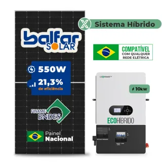 Gerador de Energia Solar Hibrido Luxpower sem Bateria Sem Estrutura SGF 11KWP FINAME 550W ECO HIBRIDO 10KW 220V DC48V SEM BATERIA
