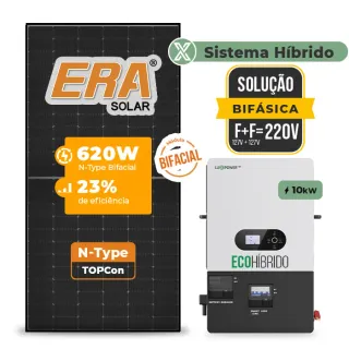 Gerador de Energia Solar Hibrido Luxpower sem Bateria Laje Inclinação SGF 12,4KWP ERA BLACK 620W ECO HIBRIDO 10KW 220V DC48V SEM BATERIA