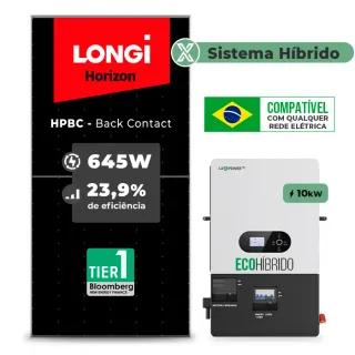 Gerador de Energia Solar Hibrido Luxpower sem Bateria Sem Estrutura SGF 12,9KWP LONGI 645W ECO HIBRIDO 10KW 220V DC48V SEM BATERIA