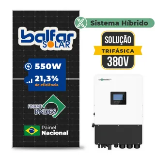 Gerador de Energia Solar Hibrido Luxpower sem Bateria Sem Estrutura SGF 15,4KWP FINAME 550W HIBRIDO 15KW TRIF 380V DC48V SEM BATERIA