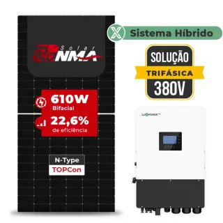 Gerador de Energia Solar Hibrido Luxpower sem Bateria Sem Estrutura SGF 17,08KWP RONMA 610W HIBRIDO 15KW TRIF 380V DC48V SEM BATERIA