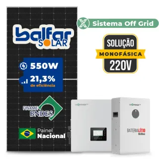 Gerador de Energia Solar Hibrido Luxpower Telhado Metálico Mini Trilho SGF 13,2KWP FINAME 550W GEN-LB-EU 10KW AC 220 MONO DC48V BAT. LITIO 15,36kWh