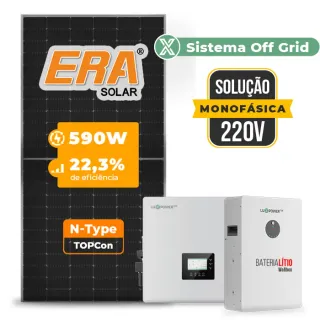 Gerador de Energia Solar Off Grid Interativo Luxpower Telhado Ondulado SGF 14,16KWP ERA 590W GEN-LB-EU 10KW AC 220 MONO DC48V BAT. LITIO 15,36kWh