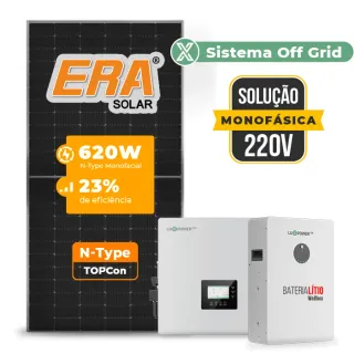Gerador de Energia Solar Hibrido Luxpower Telhado Metálico Mini Trilho SGF 14,88KWP ERA 620W GEN-LB-EU 10KW AC 220 MONO DC48V BAT. LITIO 15,36kWh