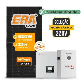 Gerador de Energia Solar Hibrido Luxpower Laje Inclinação SGF 14,88KWP ERA BIF 620W GEN-LB-EU 10KW AC 220 MONO DC48V BAT. LITIO 15,36kWh