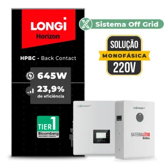 Gerador de Energia Solar Hibrido Luxpower Telhado Fibro Parafuso Metal SGF 15,48KWP LONGI 645W HPBC GEN-LB-EU 10KW AC 220 MONO DC48V
