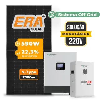 Gerador de Energia Solar Off Grid Interativo Luxpower Telhado Ondulado SGF 7,08KWP ERA 590W GEN-LB-EU 5KW AC 220 MONO DC48V BAT. LITIO 5,12kWh