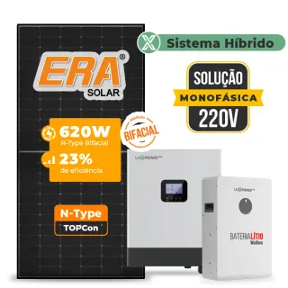 Gerador de Energia Solar Off Grid Interativo Luxpower Telhado Cerâmico Gancho SGF 7,44KWP ERA BLACK 620W GEN-LB-EU 5KW AC 220 MONO DC48V BAT. LITIO 5,12kWh