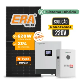 Gerador de Energia Solar Hibrido Luxpower Laje Inclinação SGF 7,44KWP ERA BIF 620W GEN-LB-EU 5KW AC 220 MONO DC48V BAT. LITIO 5,12kWh