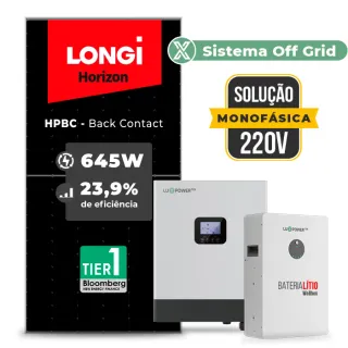 Gerador de Energia Solar Hibrido Luxpower Telhado Fibro Parafuso Metal SGF 7,74KWP LONGI 645W HPBC GEN-LB-EU 5KW AC 220 MONO DC48V