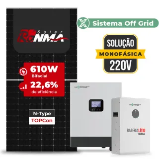 Gerador de Energia Solar Hibrido Luxpower Telhado Metálico Mini Trilho SGF 7,32KWP RONMA 610W GEN-LB-EU 5KW AC 220 MONO DC48V BAT. LITIO 5,12kWh