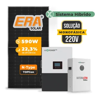 Gerador de Energia Solar Hibrido Luxpower Sem Estrutura SGF 7,08KWP ERA 590W LXP-LB-BR 5KW AC 220V MONO DC48V BAT. LITIO 5,12kWh