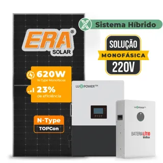 Gerador de Energia Solar Hibrido Luxpower Telhado Metálico Mini Trilho SGF 7,44KWP ERA 620W LXP-LB-BR 5KW AC 220V MONO DC48V BAT. LITIO 5,12kWh