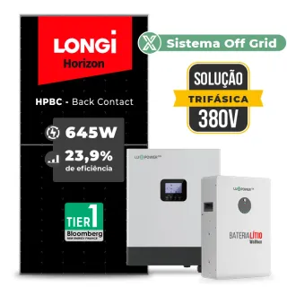 Gerador de Energia Solar Hibrido Luxpower Telhado Fibro Parafuso Metal SGF 15,48KWP LONGI 645W HPBC LXP-LB-BR 10KW AC 220V MONO DC48V