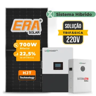 Gerador de Energia Solar Hibrido Luxpower Sem Estrutura SGF 42KWP ERA 700W LXP-LB-BR 10KW AC TRIF. 220V DC48V BAT. LITIO 25,6kWh
