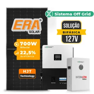 Gerador de Energia Solar Retrofit Luxpower Sem Estrutura SGF 1,4KWP ERA 700W SNA-BR 5KW AC 127 BIFASICO DC48V BAT. LITIO 5,12kWh