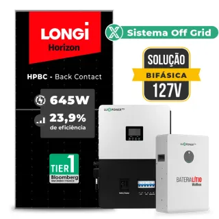Gerador de Energia Solar Retrofit Luxpower Sem Estrutura SGF 1,29KWP LONGI 645W HPBC SNA-BR 5KW AC 127 BIFASICO DC48V